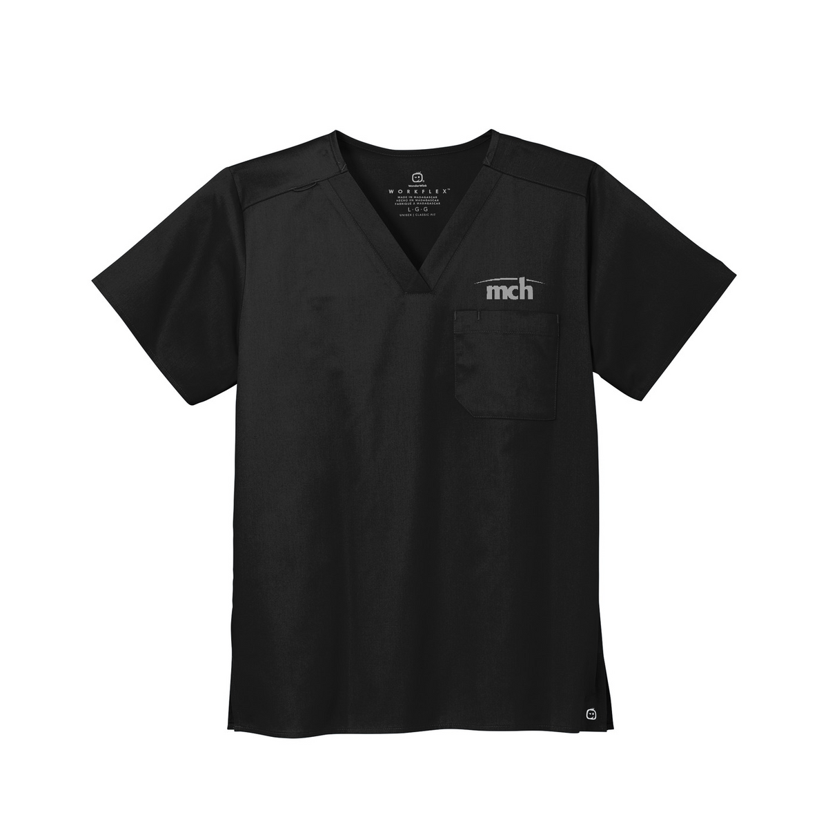 Wink Unisex WorkFlex Chest Pocket V-Neck Top — Black