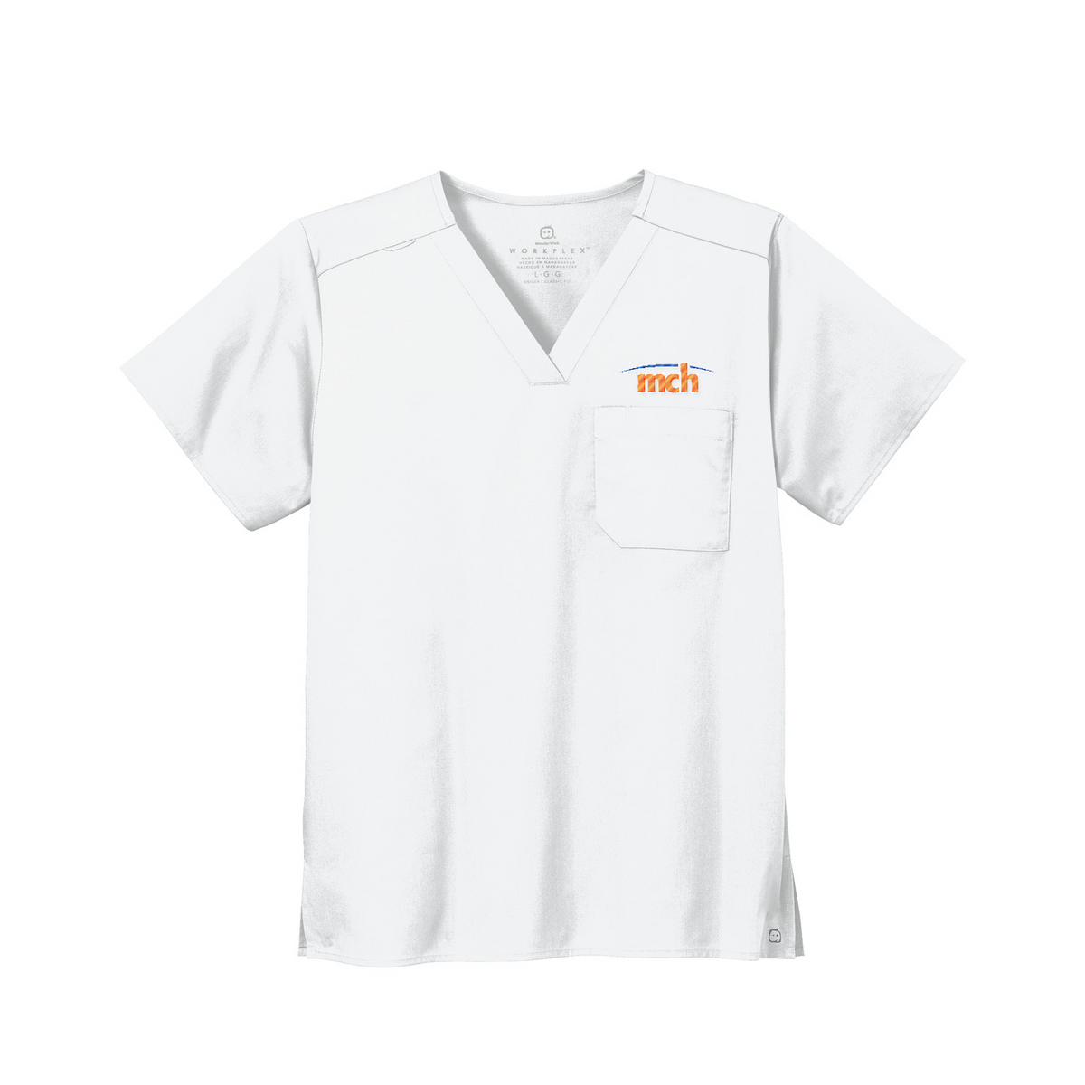 Wink Unisex WorkFlex Chest Pocket V-Neck Top — White