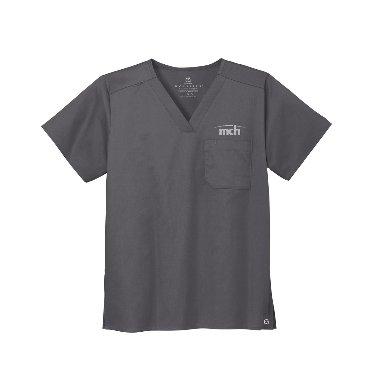 Wink Unisex WorkFlex Chest Pocket V-Neck Top — Pewter